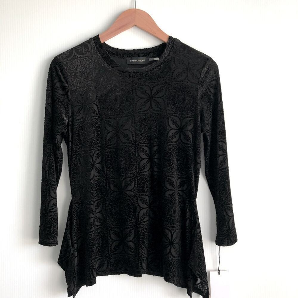 🆕 Ivanka Trump textured pattern velour texture crewneck top sz small NWT